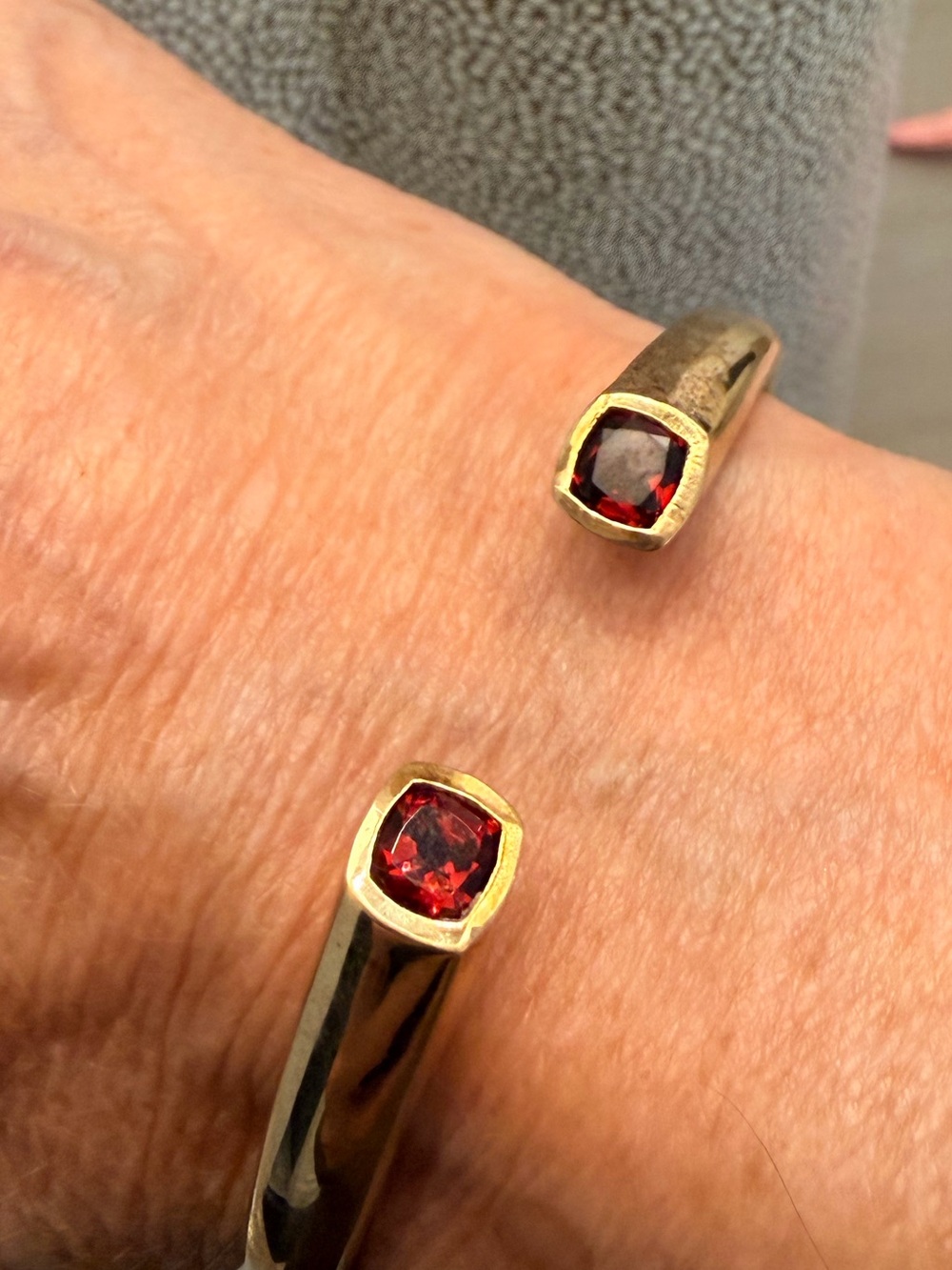 Gold-Tone Open Cuff Bracelet with Red Garnet Accents